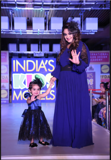 Blue gown on runway