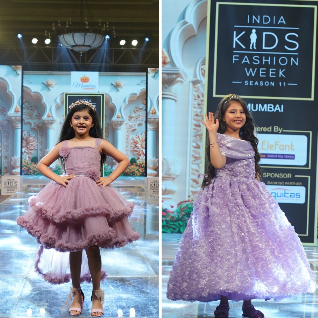 Girls in couture gowns at India Kids Fashion Week Mumbai