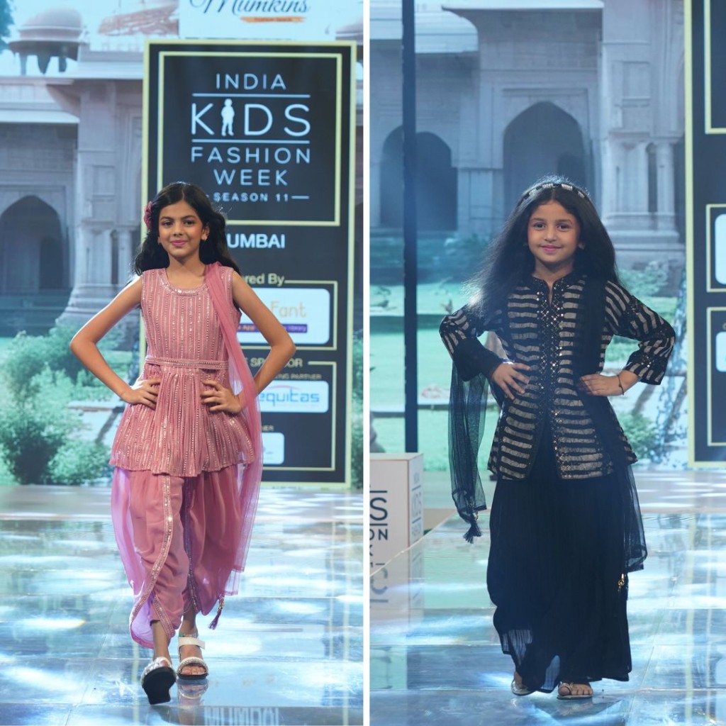 Girls in pink and black ethnic wear on runway